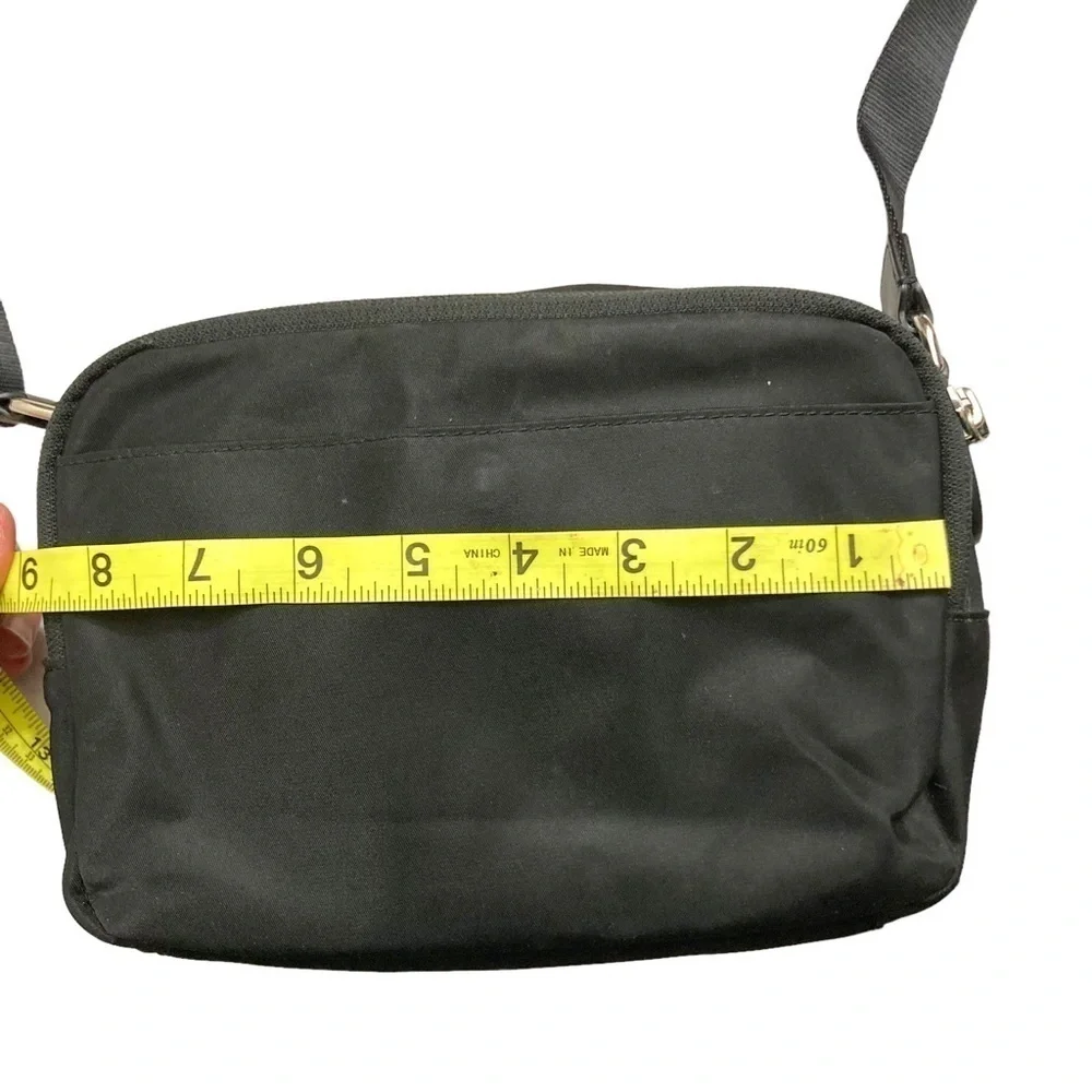 Tumi double zipper black nylon crossbody bag unisex